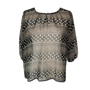 Dina Be Blouse Black Polka Dot 3/4 Sleeve Top M